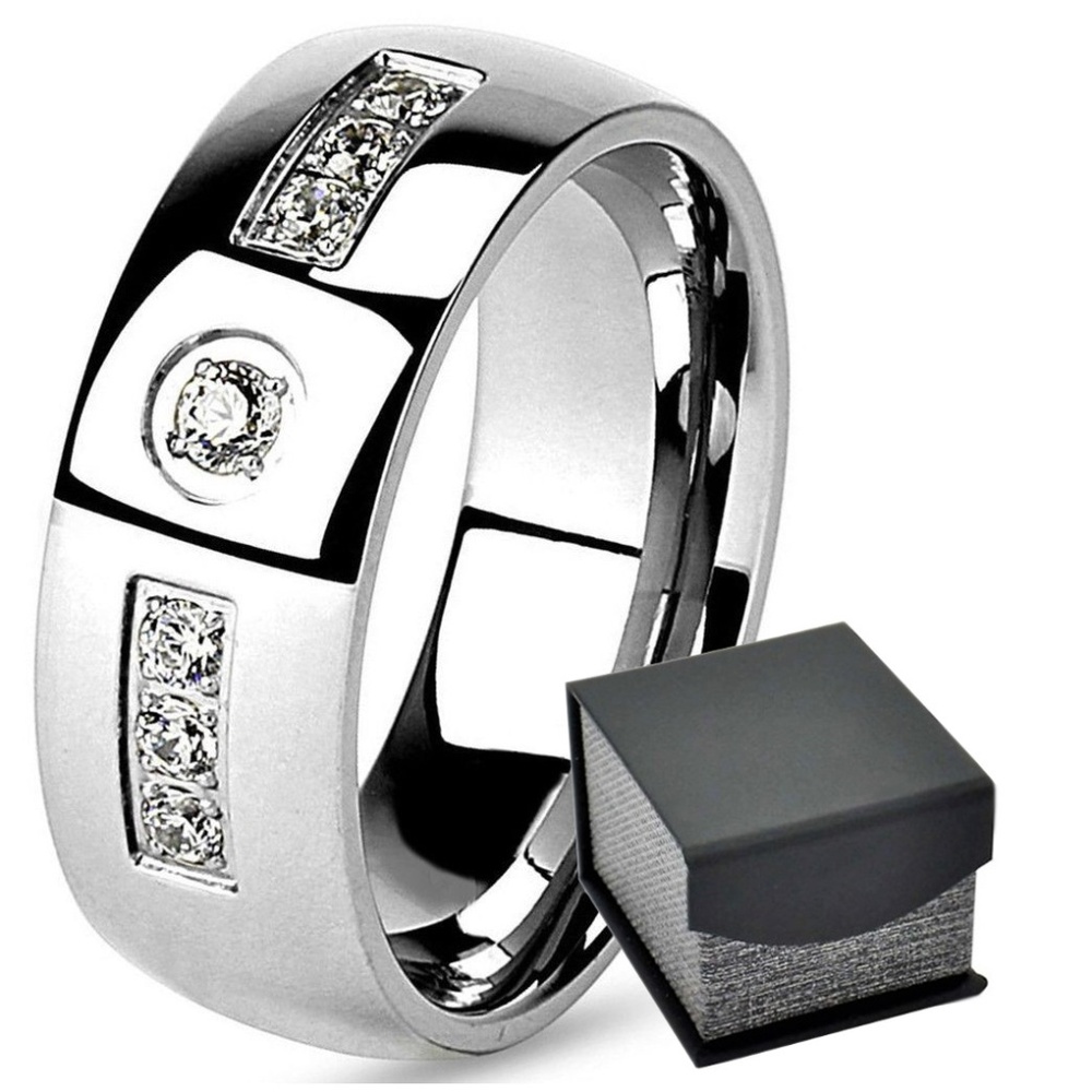 Men's Wedding Anniversary Dome 8 mm Band CZ Ring